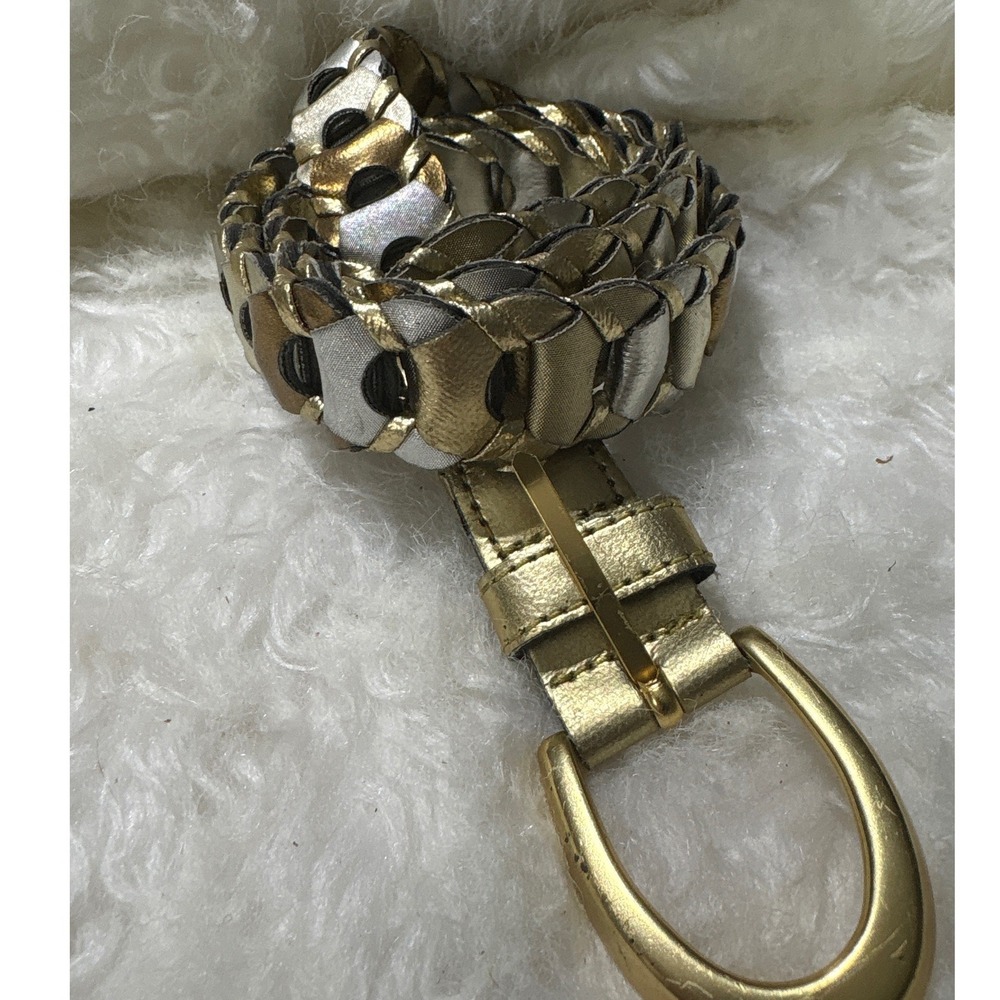 Unbranded Belt Women Medium 98536 Gold Silver Braided Metallic Glam Excellent